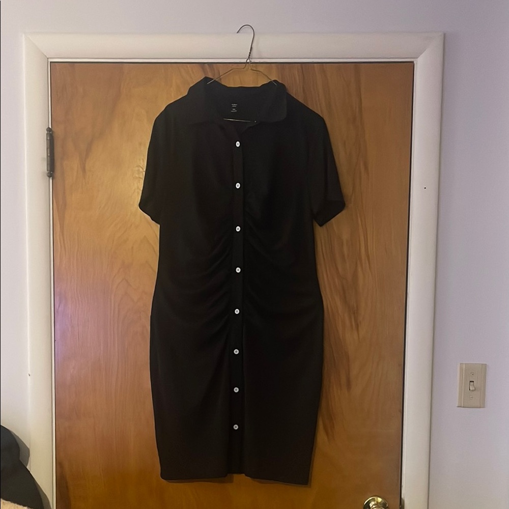 Black Collared Button-Up Dress